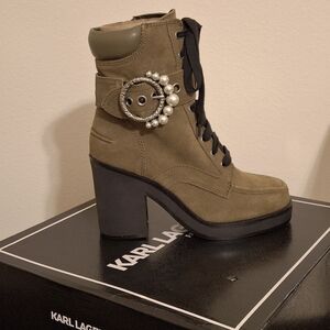 Karl Lagerfeld Women's Khaki Lace-Up Boots